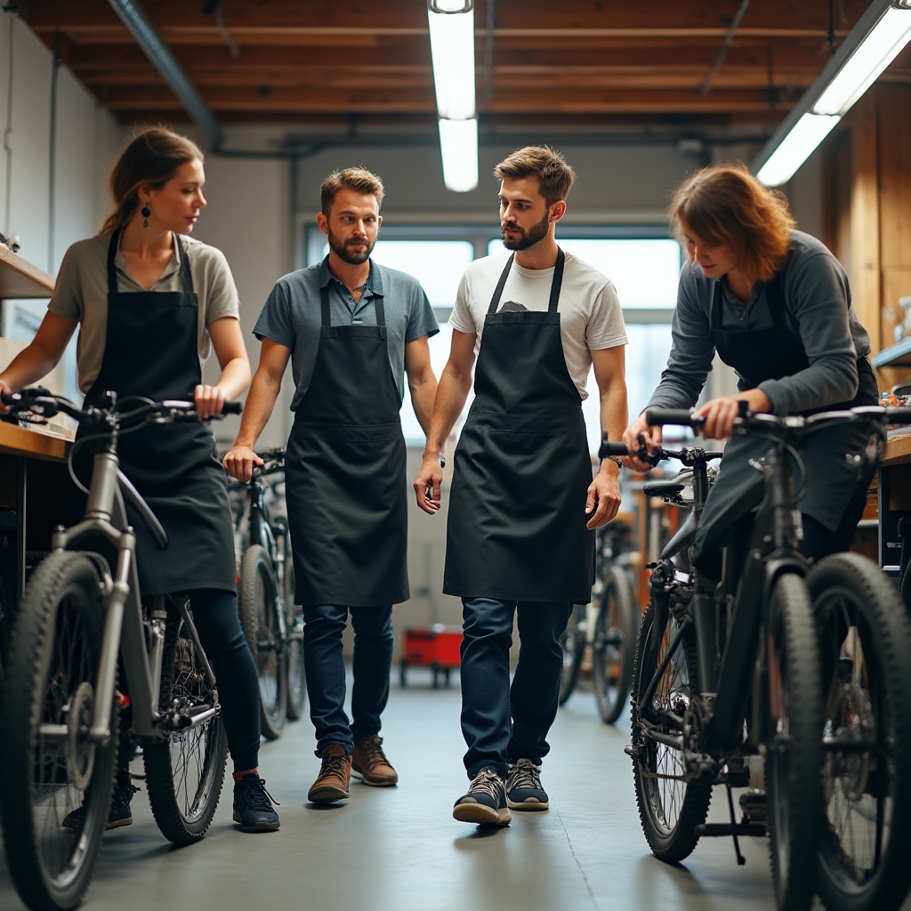Gruppo di partecipanti al corso di riparazione bici durante una sessione pratica nel weekend
