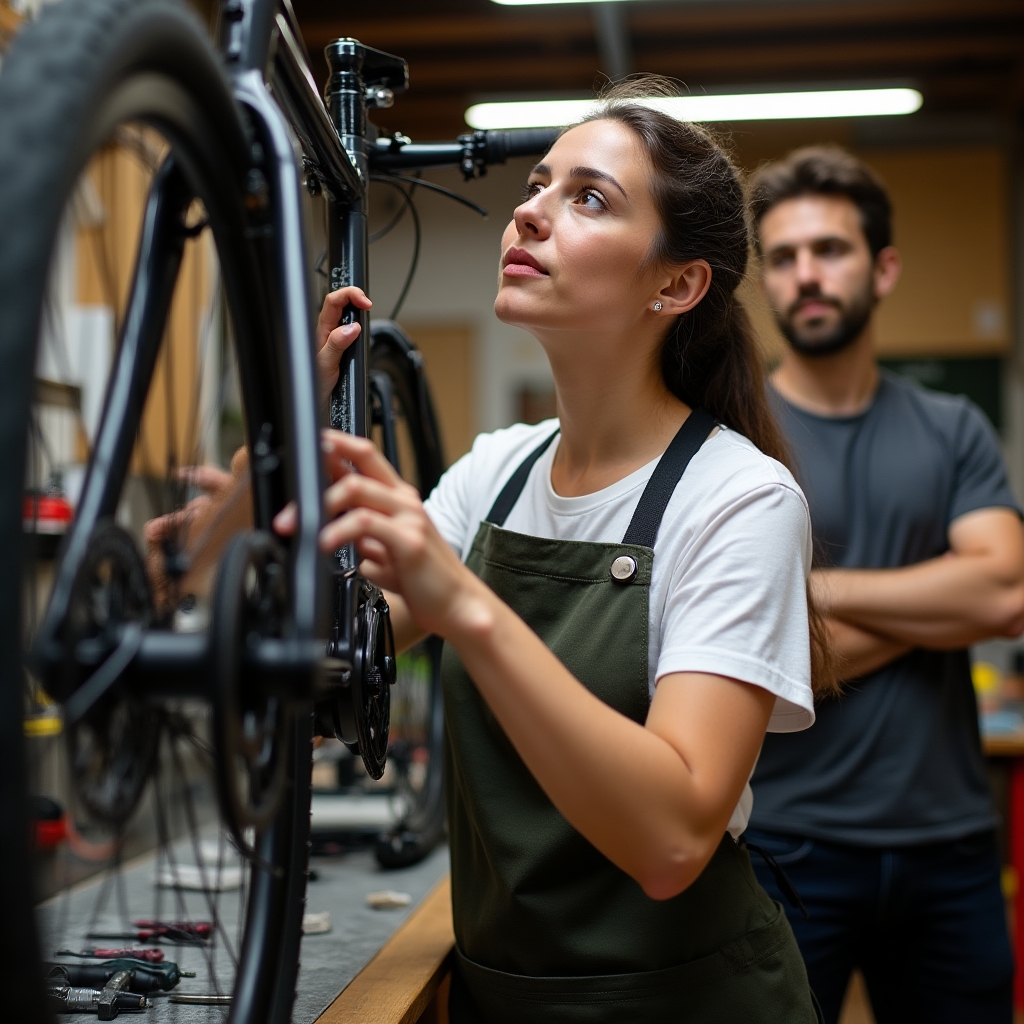 Partecipante che lavora sulla propria bicicletta durante il corso