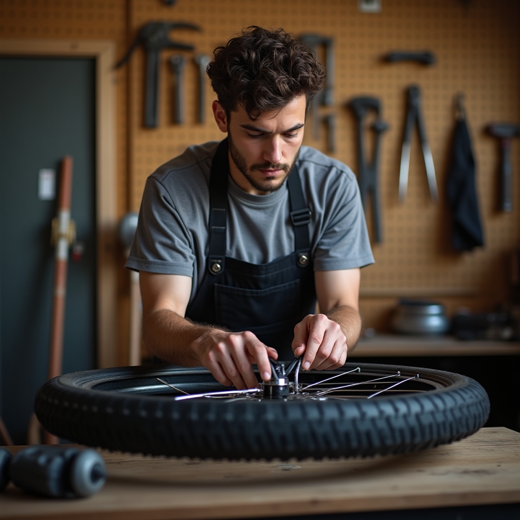 Mani che sostituiscono una camera d'aria su una bicicletta da città